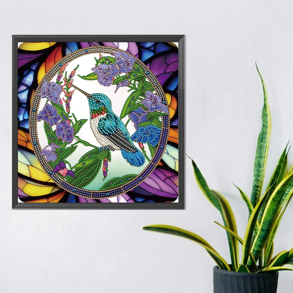 Diamond Painting - Partial Special Shaped Drill - Stained Glass Hummingbird(30*30cm)
