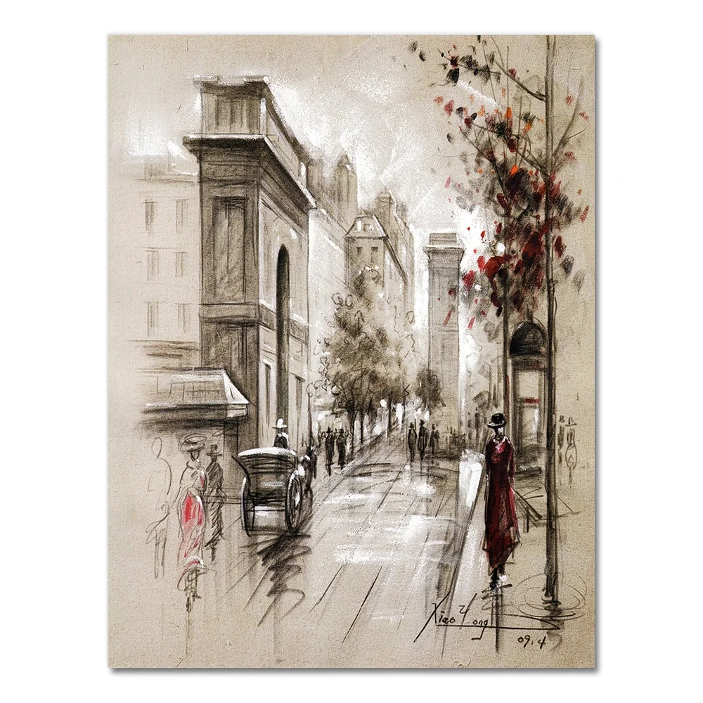 Athvotar Canvas Paintings Home Decor HD Prints Posters 3 Piece Abstract City Street Landscape Pictures For Living Room Wall Art Framework