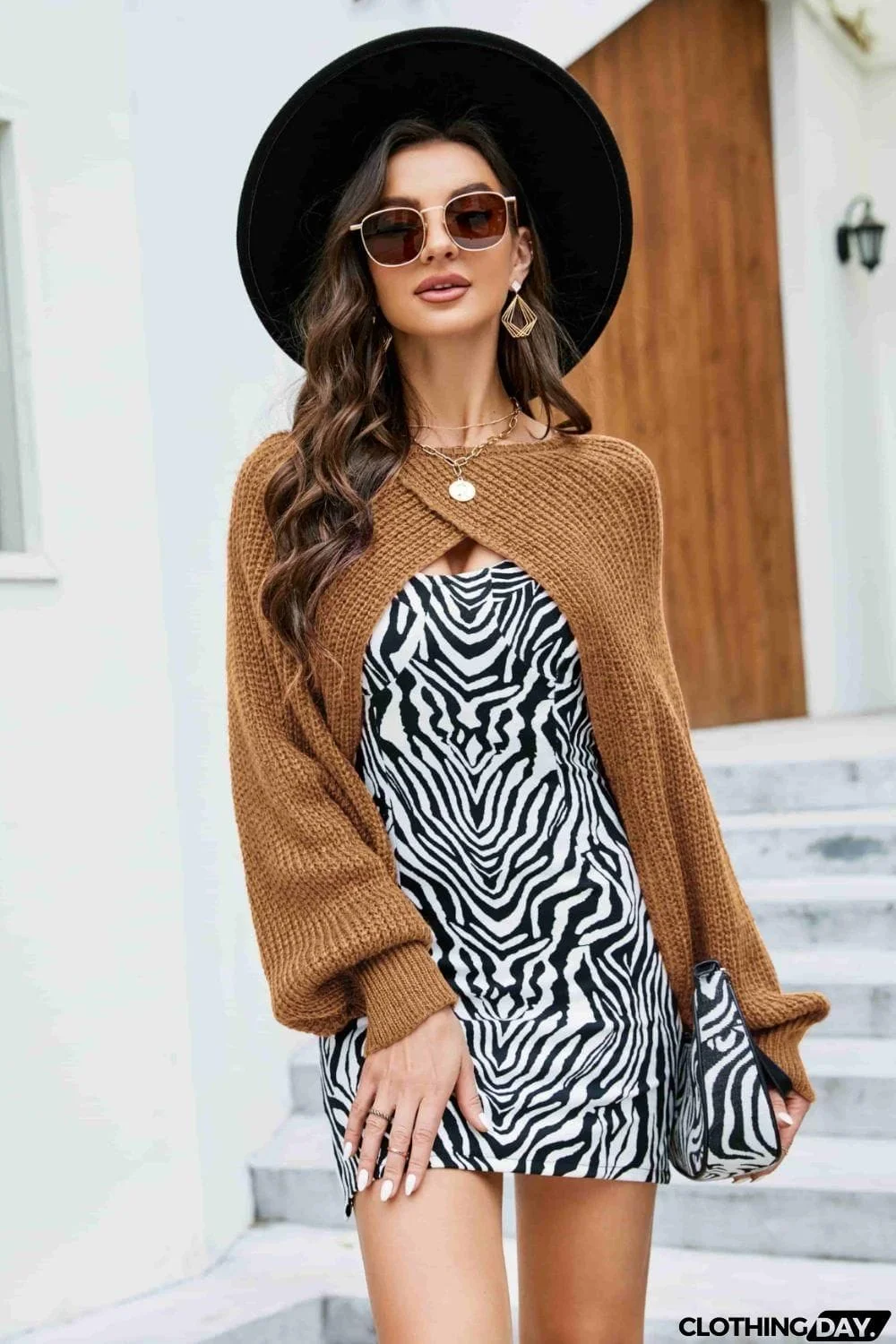Rib-Knit Cropped Poncho