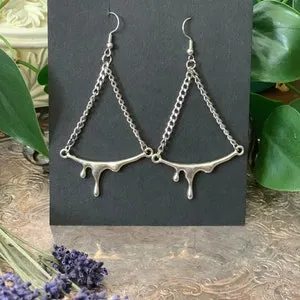 pornhint Pornhint Silver Bloody Drip Earrings -  Goth - Nature - Pagan - Witchy - Warrior - Nature- Alternative - Mystical Twists -Hypoallergenic