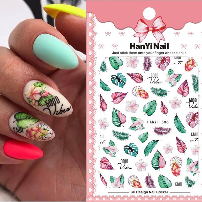 Holographic Fall Nail Foils Stickers Flower Leaf Maple Plants Self Adhesive Transfer Decals Sliders 3D Charms Nail Art Decor
