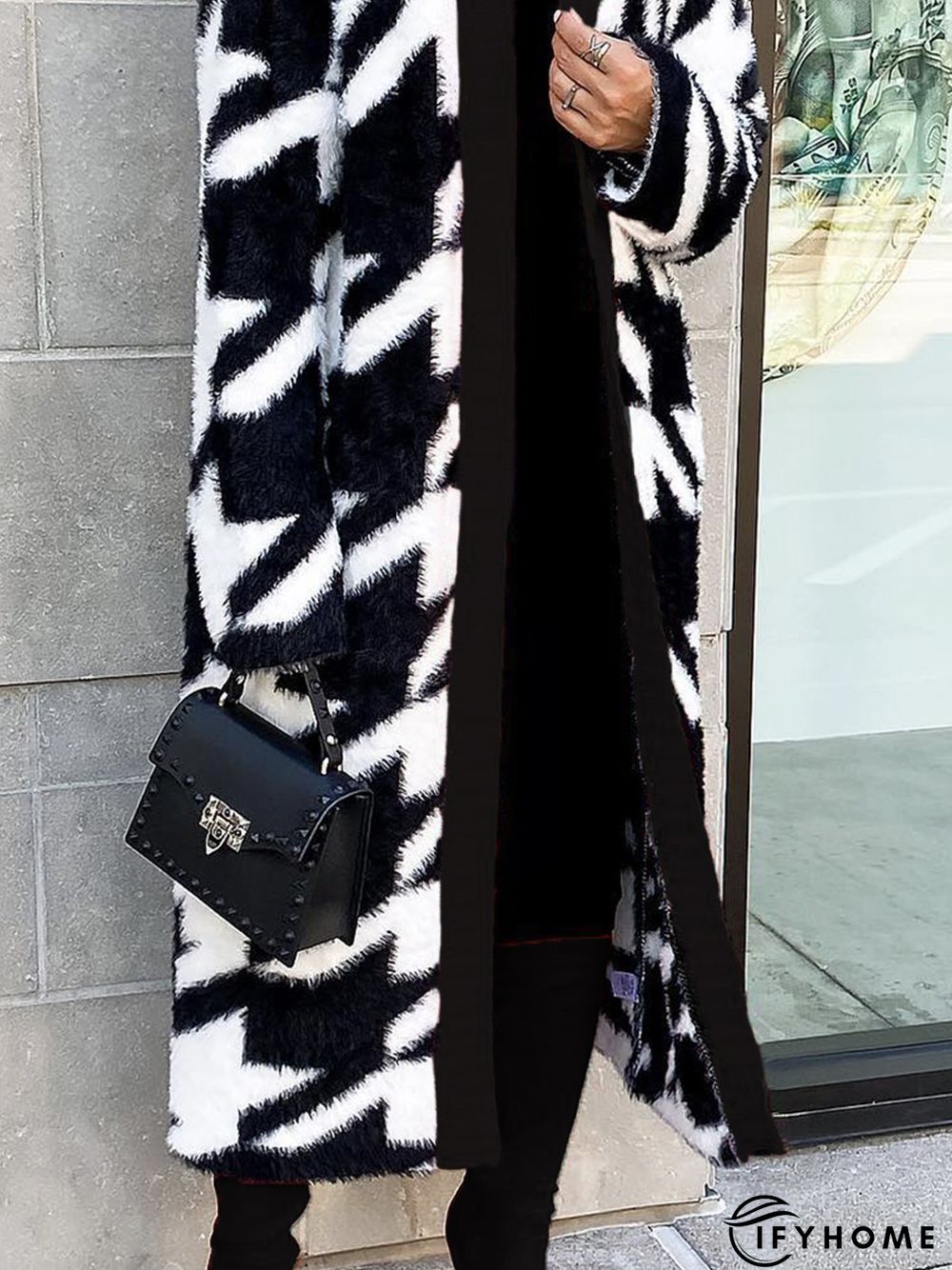 Loose Urban Houndstooth Long Sleeve Sweater Coat | IFYHOME