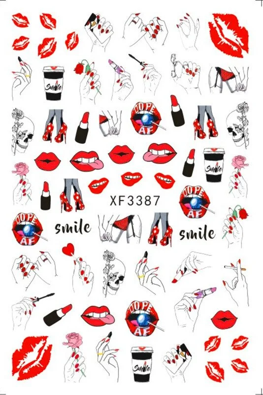 1 Piece of 9.6x6.5CM Valentine's Day Nail Sticker with Adhesive Red Lips Love Sexy European Style Nail Art Design Applique
