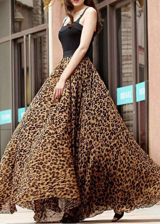 Coffee Leopard Print Tulle Skirt Wrinkled High Waist Summer