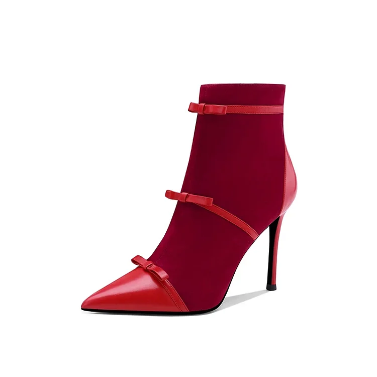 Red Tri Straps Fashion Booties Stiletto Heel Ankle Boots |FSJ Shoes