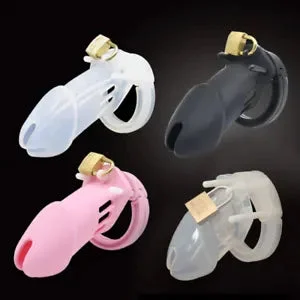 pornhint Pornhint Silicone Chastity Cage Belt Short/Long Device 5 Rings Locking Male Restraint SM