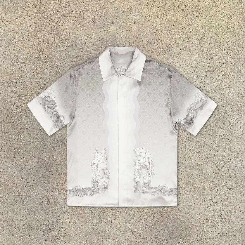 Vintage Art Print Grey Short Sleeve Shirt