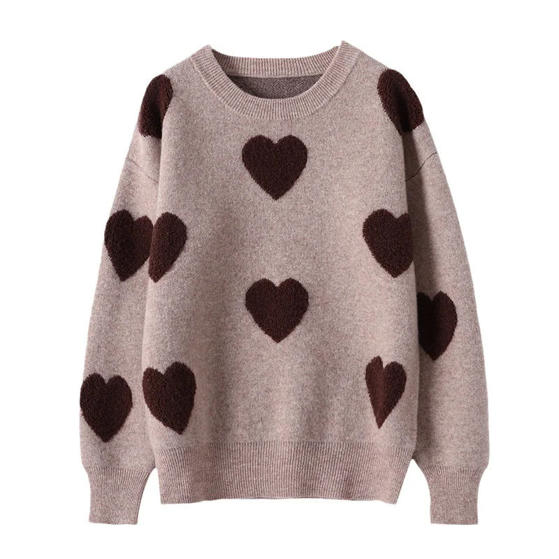 Churchf Churchf Dong Lady Long Sleeves Versatile Round Neck Sweater Sweater Jacket Jacket Korean Version Love Jacquard Loose Bottom Shirt