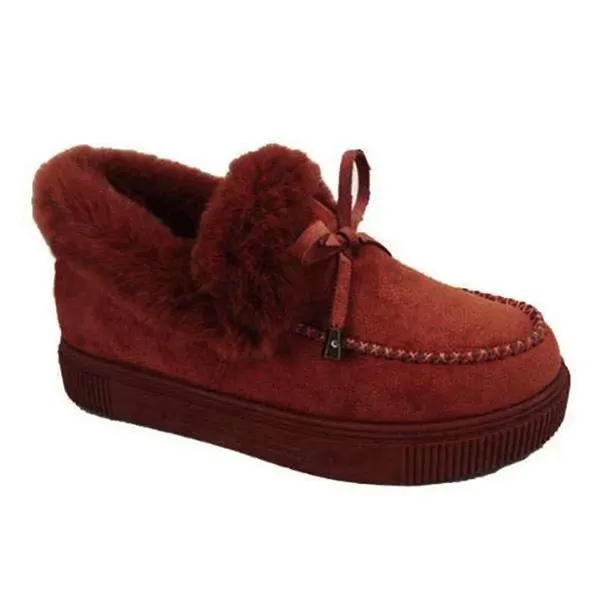 Winter Women Fashion Flat Shoes Suede Women Cute Soft Fur Padded Shoes Slip On Platform Ladies Casual Shoes