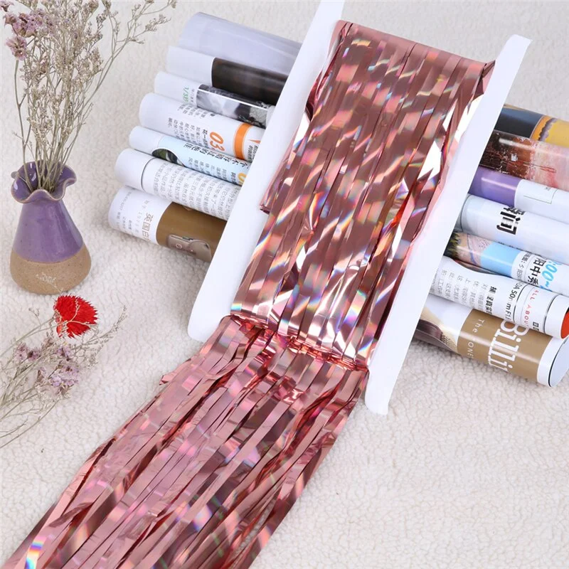 1*2M Gold Pink Rainbow Sequin Backdrop Foil Fringe Tinsel Curtain Birthday Party Rain for Wedding Wall Anniversary Decoration