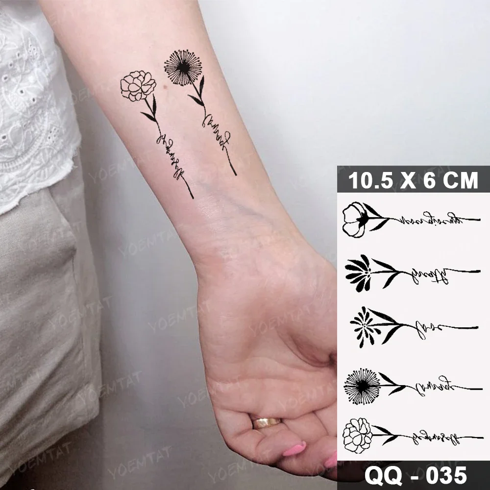 Sdrawing Plant Waterproof Temporary Tattoo Sticker Woman Girl Man Color Flower Flash Tatoo Ankle Body Art Transferable Fake Tatto
