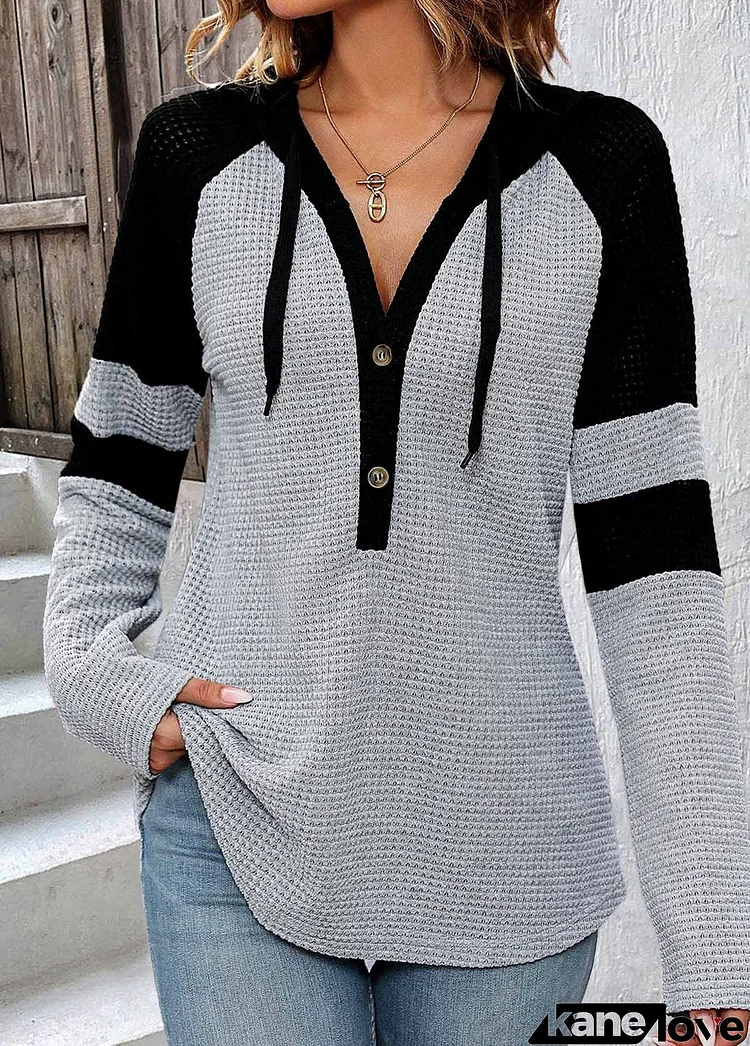 Light Grey Patchwork Long Sleeve Hoodie