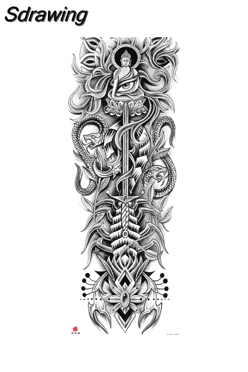 Sdrawing Arm Temporary Tattoo Wolf Lion Fish Horns Geometric Man Body Leg Rose Flower Phoenix Waterproof Sticker Cool Women Tatoo 715-0