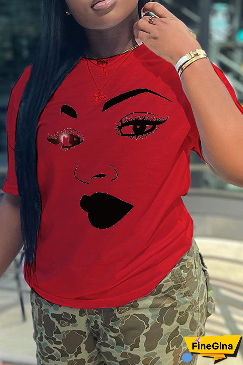 Navy Blue Casual Street Print Patchwork O Neck T-Shirts