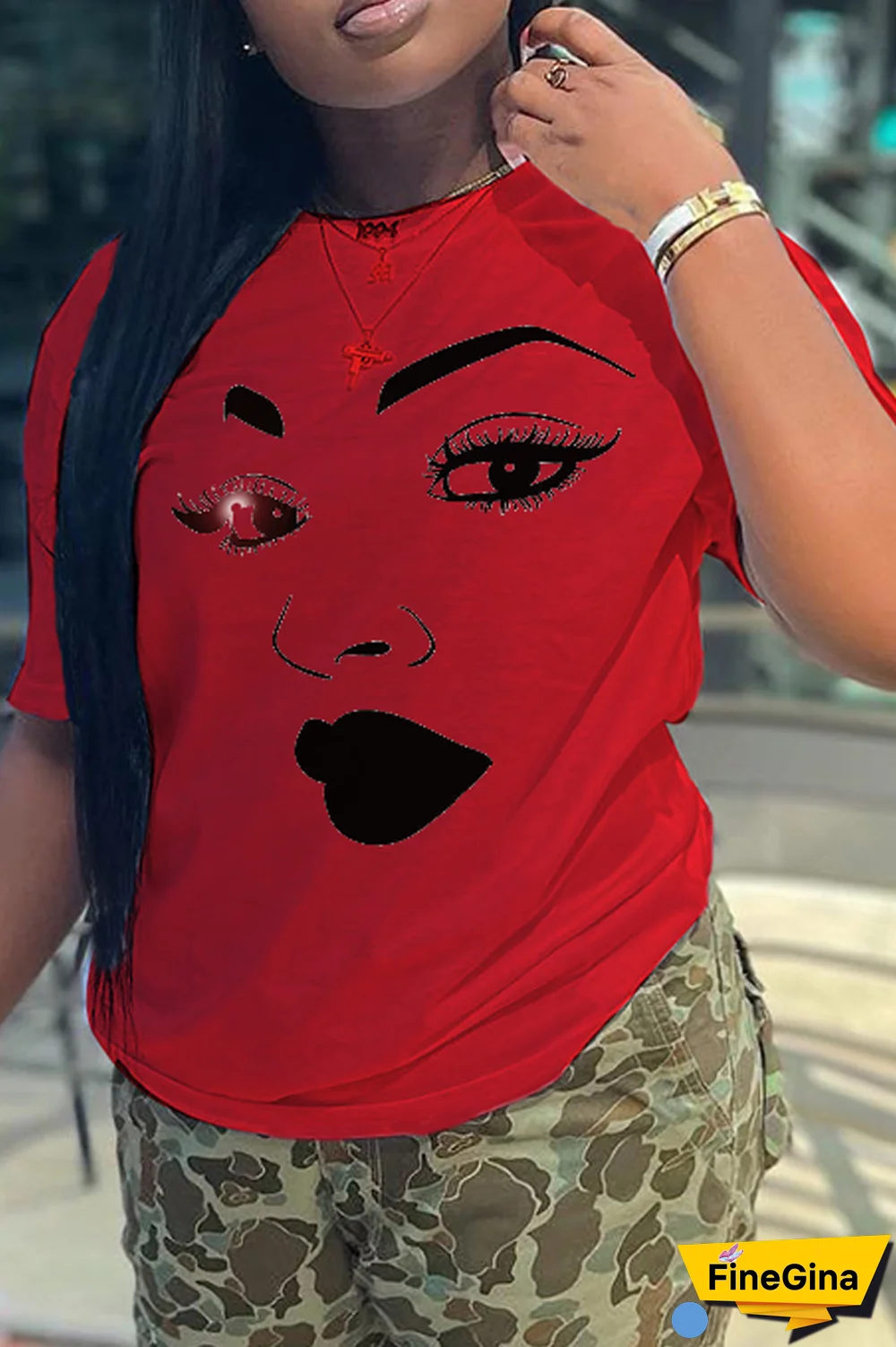 Navy Blue Casual Street Print Patchwork O Neck T-Shirts