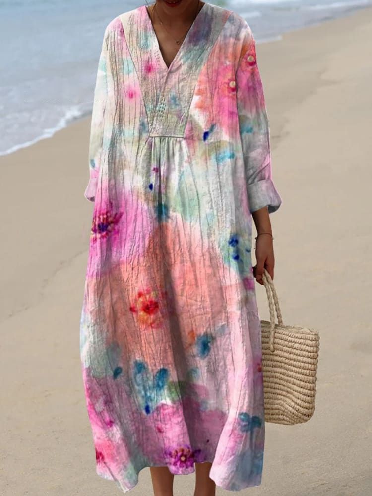 Womens Watercolor  Art Pattern Print Casual Flowy Dress