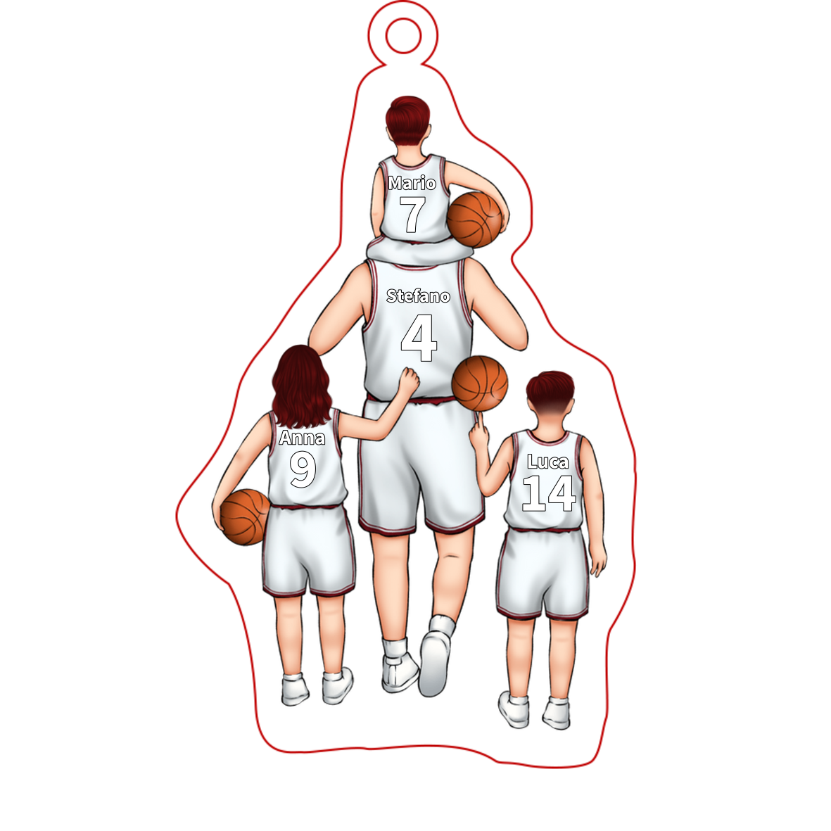 Portachiavi/Pendente acrilico da pallacanestro con immagine e nomi personalizzati
