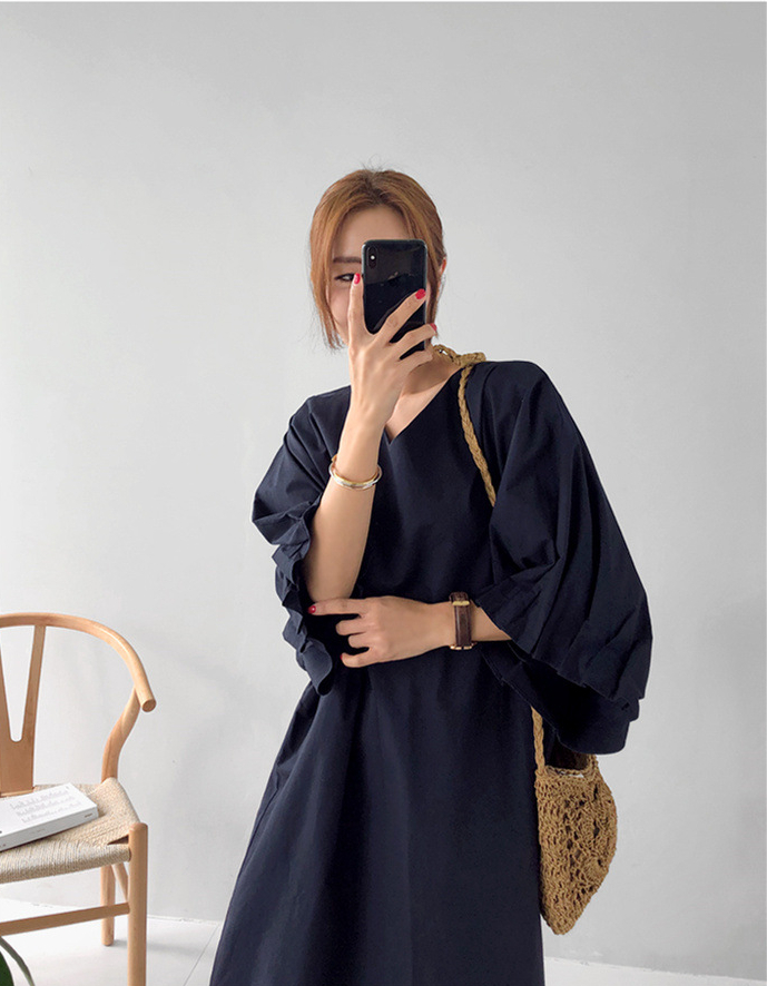 Loose Solid Color Midi Dress