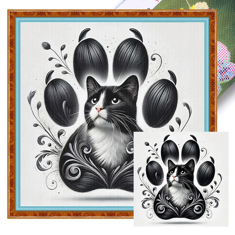 【Huacan Brand】Cat Paw Silhouette(40*40CM)11CT Stamped Cross Stitch gbfke