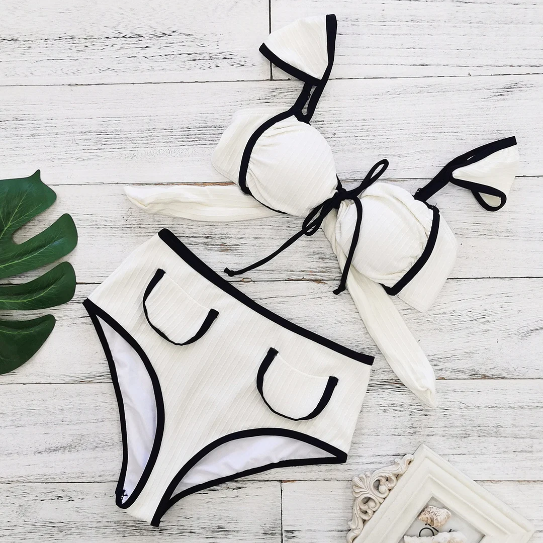 Zingj Solid-Color High-Waisted Bikini 2025 New Simple Split Swimsuit Lady Sexy Bikini