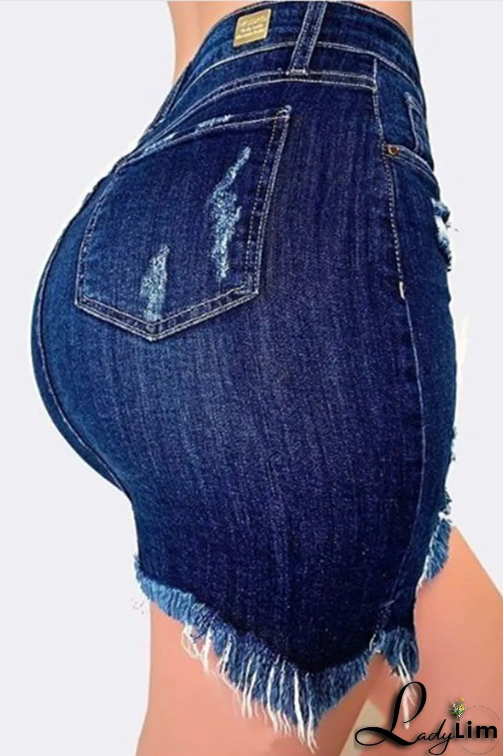 Dark Blue Fashion Casual Solid Ripped Plus Size Skirt