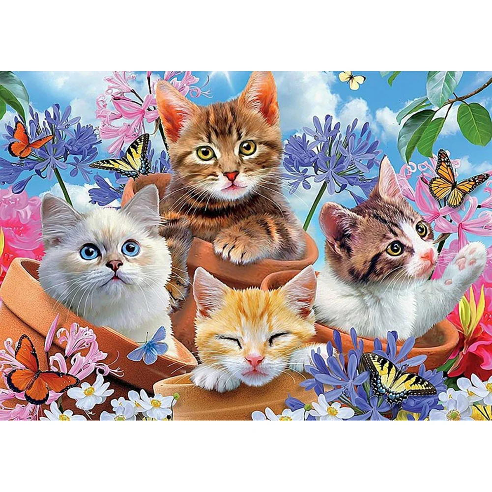 Full Round Diamond Painting - Cats in Flowers(30*40cm)