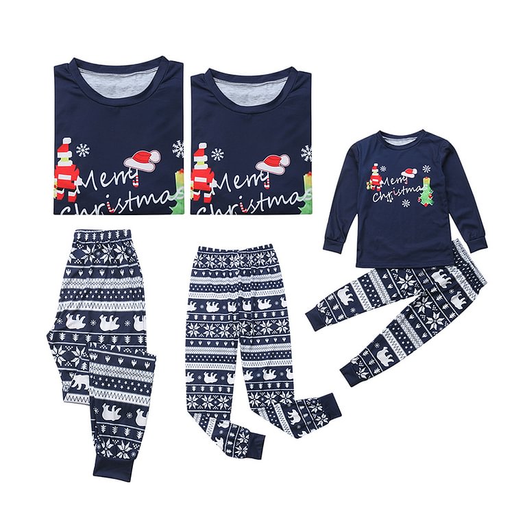 Christmas Family Matching Sleepwear Pajamas Sets Merry Christmas Santa Top and Snowflake Bear Pants
