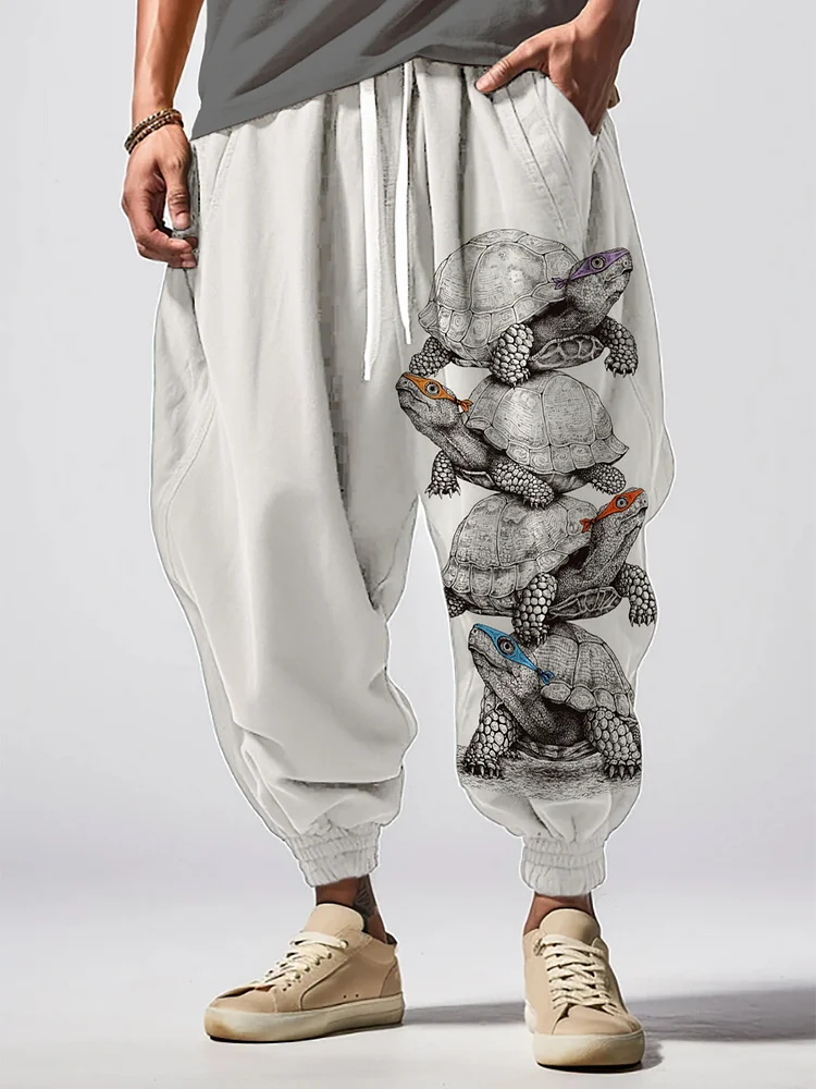 Men's Funny Turtles Stacking Art Print Loose Drawstring Waist Sweatpants