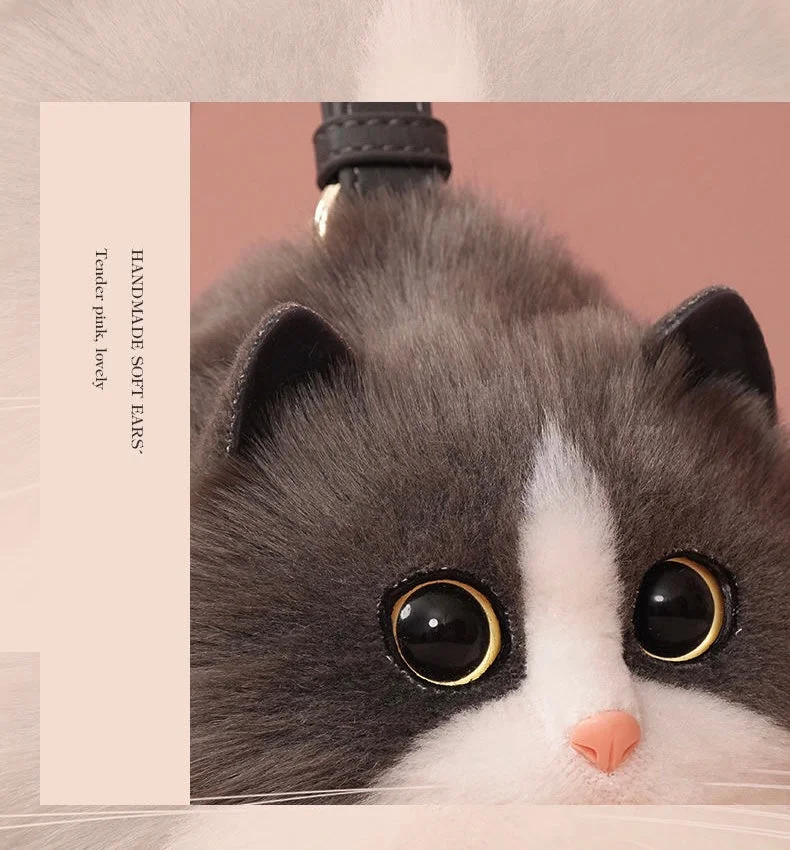 Fluffy Blue and White Cat Bag Cat Purse