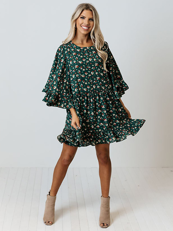 Mature Women Casual Leopard Print Bat Long Sleeve Splicing Dress