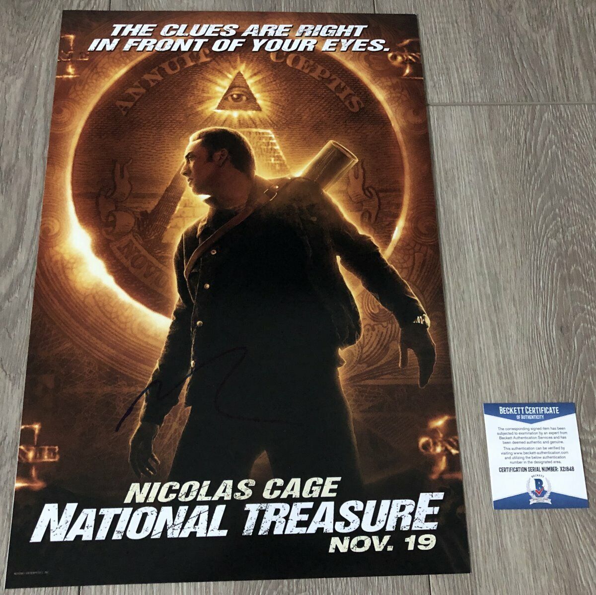 NICOLAS CAGE SIGNED AUTOGRAPH NATIONAL TREASURE 12x18 Photo Poster painting w/PROOF BECKETT COA