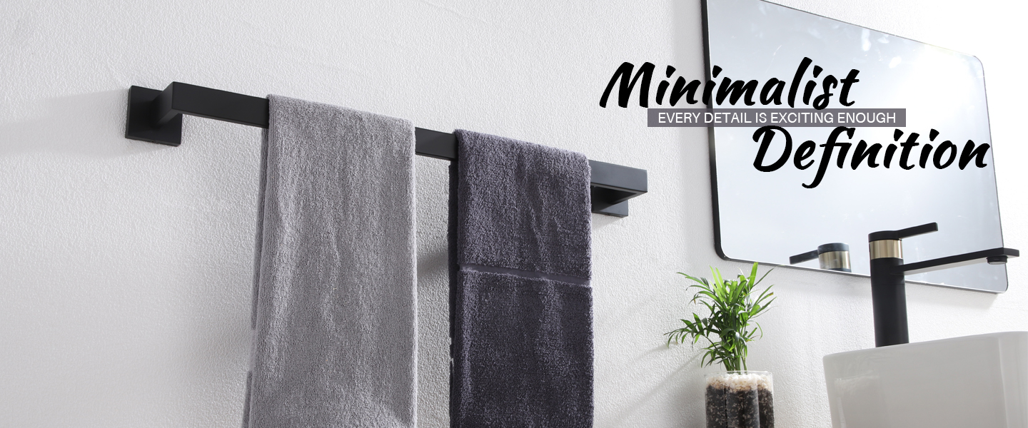 Black Hand Towel Rack, Hand Towel Bar Matte Black Hand Towel Holder 9Inch  Bathroom Stainless Steel Wall Mount Towel Ring