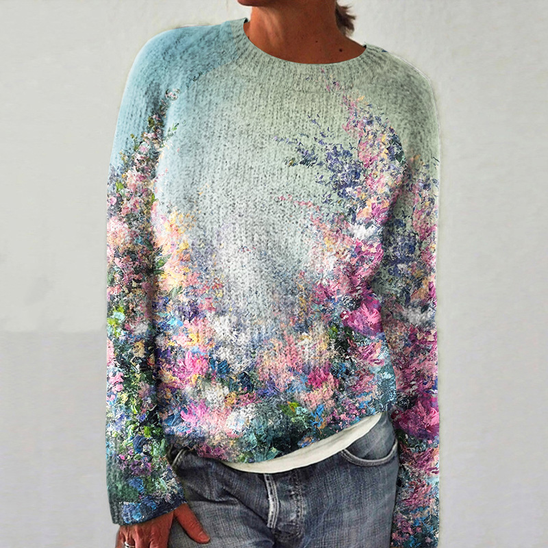 Comstylish Women's Gradient Oil Painting Knitted Sweater