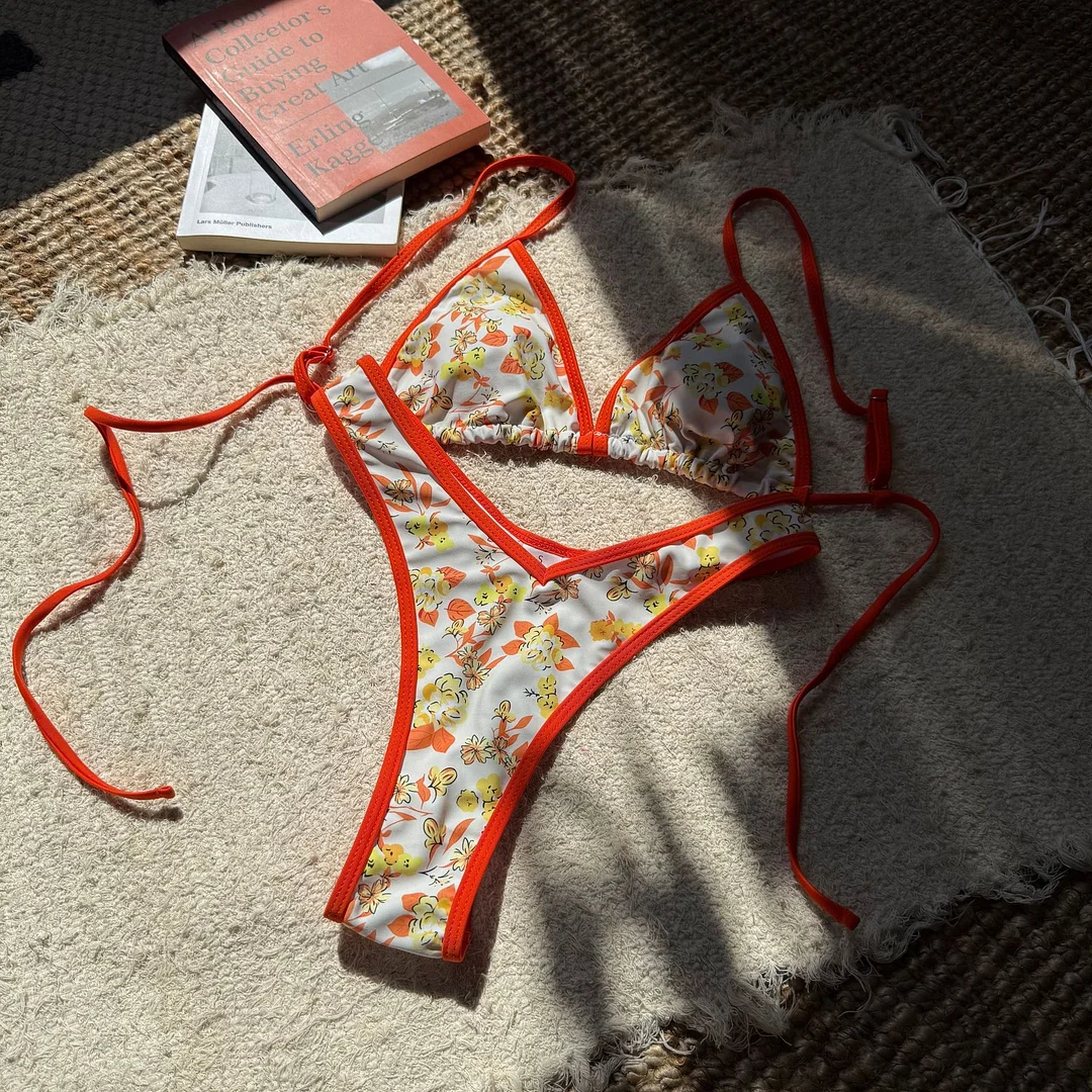 Uveng 2025 New Women's Split Leopard Print Sexy Swimsuit Women's Triangle Strap Swimsuit Bikini