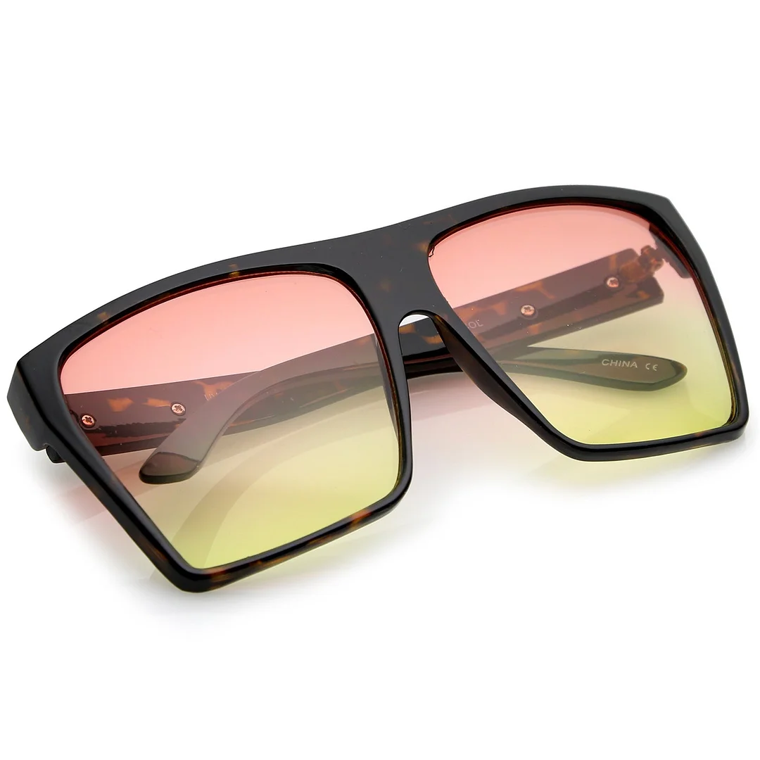 Oversize Flat Top Metal Temple Accent Gradient Lens Square glasses 62mm