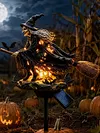 Solar Powered Halloween Witch Broom Stake Resin Light for Outdoor Decor