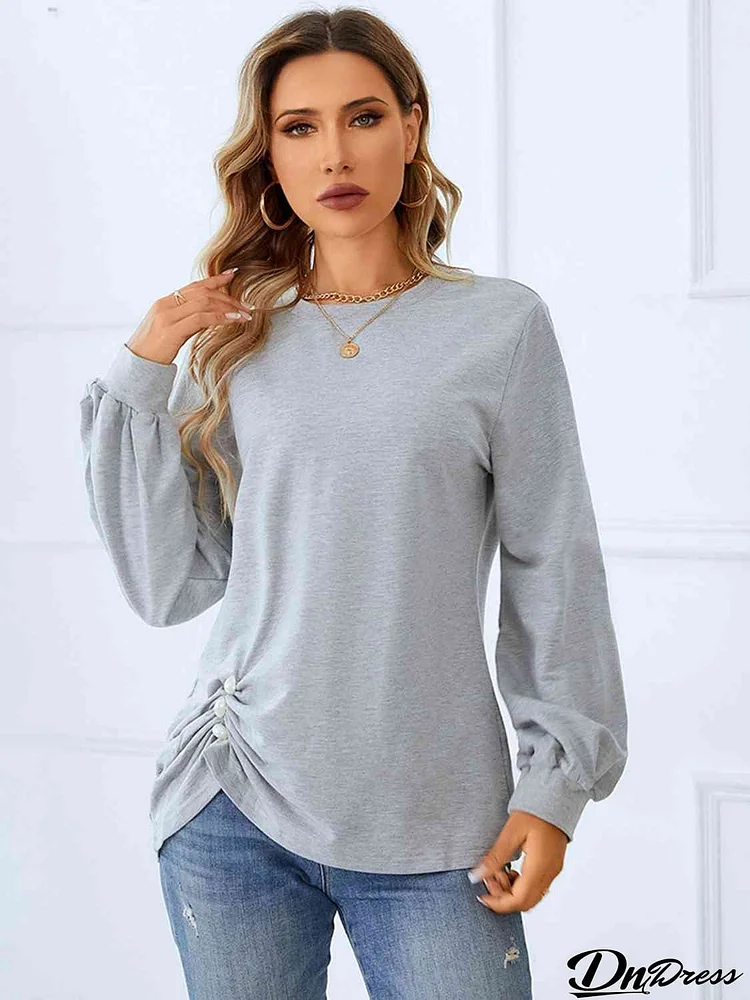 Ruched Detail Round Neck T-Shirt