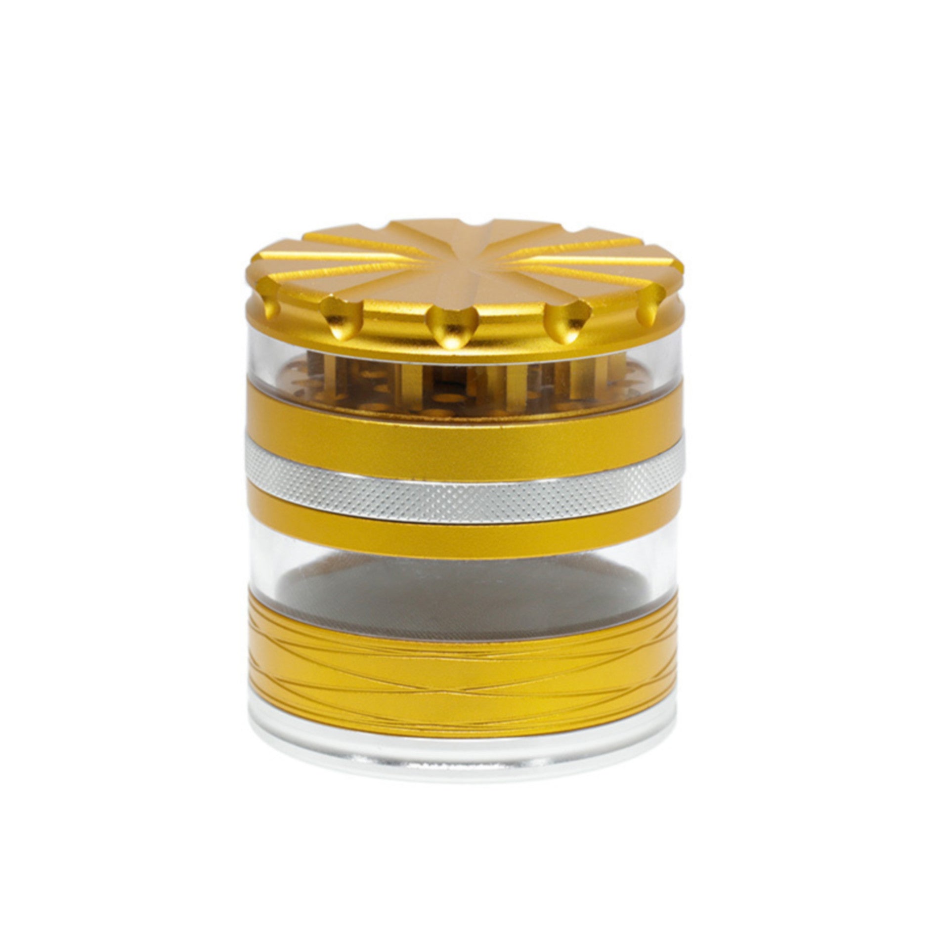 63MM 4 Part Top Cover With Pattern Aluminum Alloy Herb Grinder-Gold