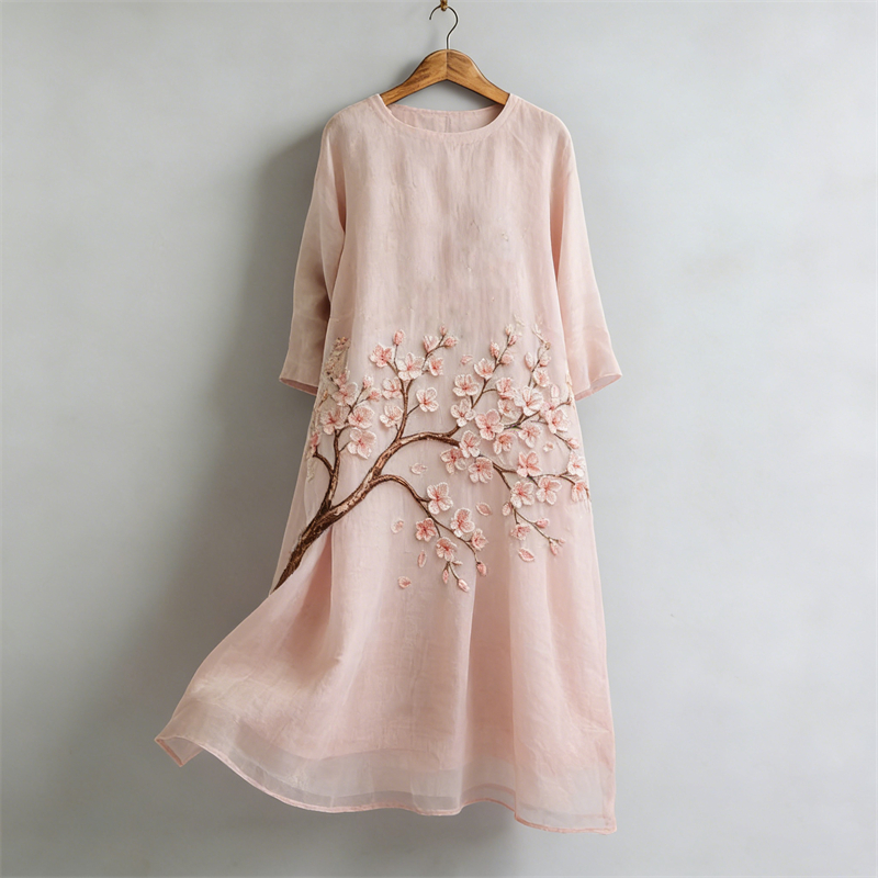 Cherry Blossom Japanese Flowy Linen Maxi Dress wearshes