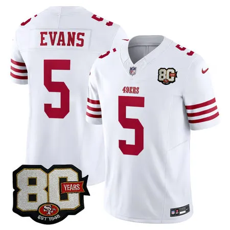 Men's San Francisco 49ers #5 Mike Evans White 80 Anniversary Vapor F.U.S.E. Limited Jersey