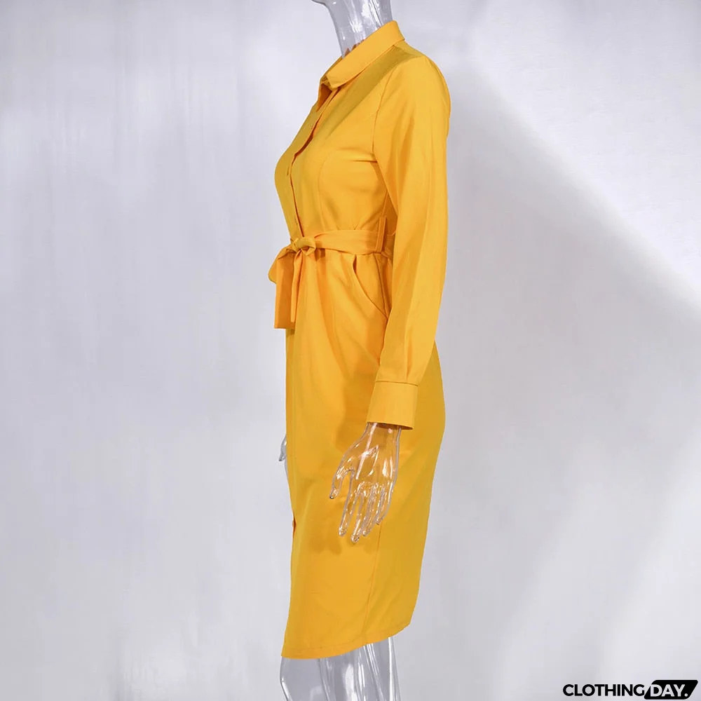 Long Dress Women Autumn Spring Casual Office Ladies Solid Green Long Sleeve Button Up Shirt Dresses Clothes  Fall Fashion