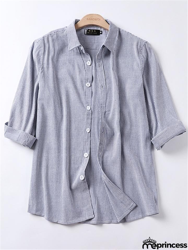 Loose Casual Comfy Striped Full Buttons Long Sleeve Shhirts