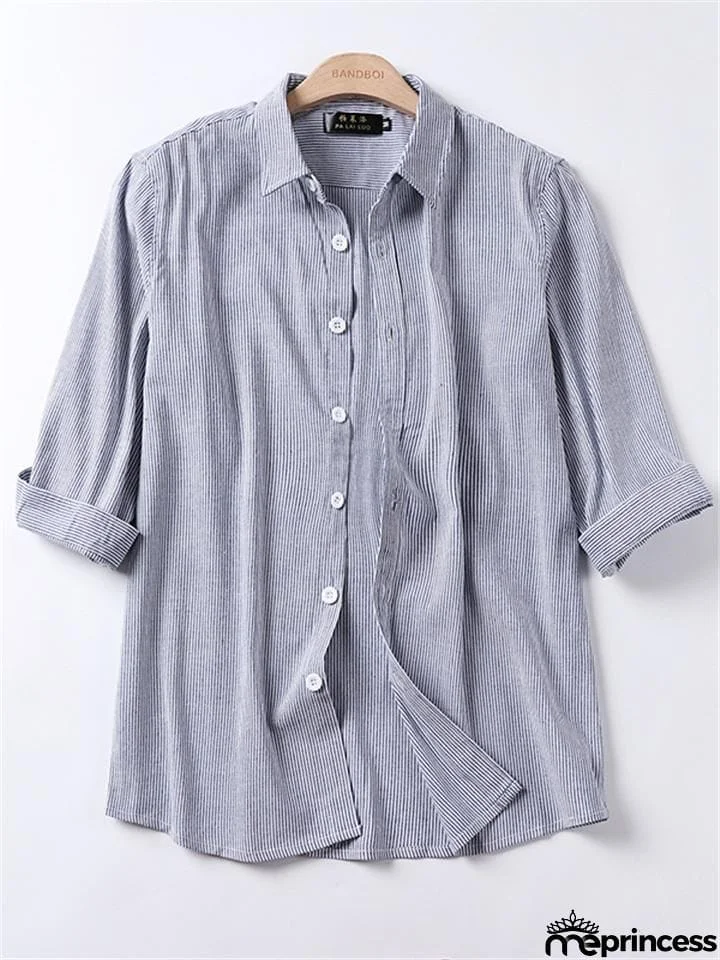 Loose Casual Comfy Striped Full Buttons Long Sleeve Shhirts