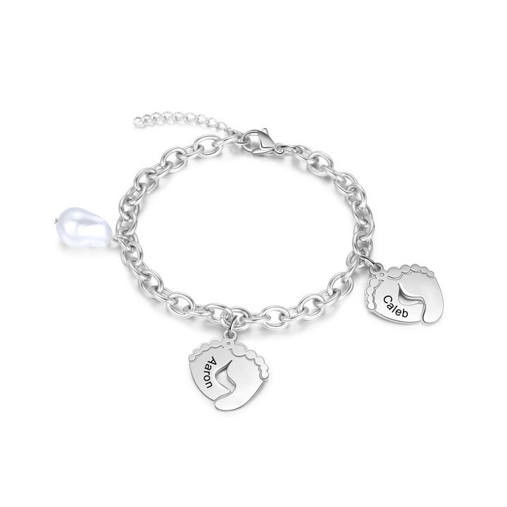 Personalized Baby Feet Bracelet Custom 2 Names Bracelet for Her
