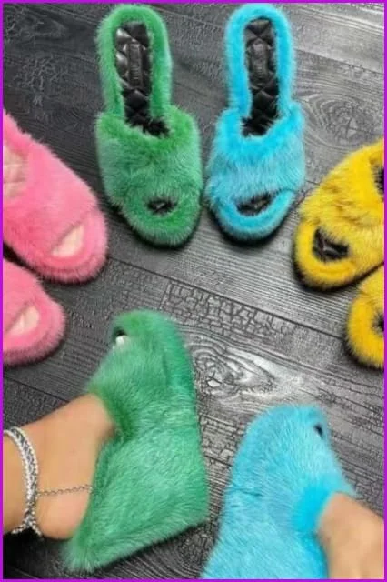 High Heeled Fluffy Fur Slippers F3153