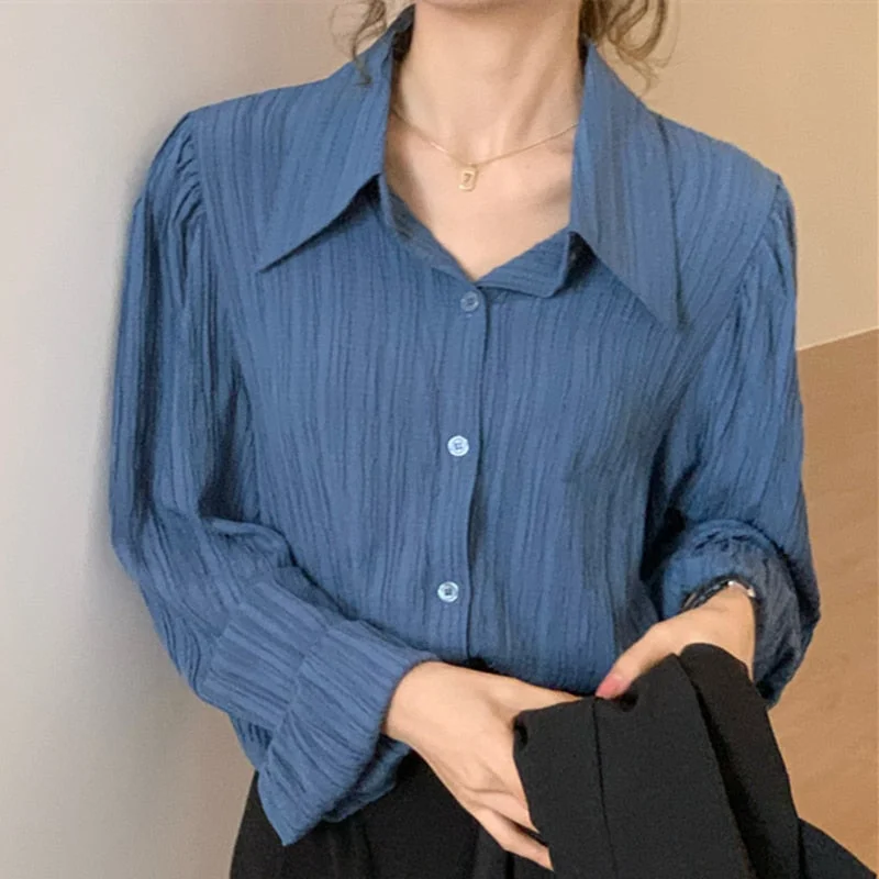 Abebey New 2023 Chic Vintage Elegant Office Lady Puff Sleeve Korean Fashion Women Autumn Winter Blouses Shirts Tops