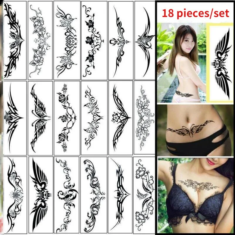 Sdrawing 4/5/9/10/18 PIeces Long Lasting Blue Flower Jewelry Tattoo Sticker Sexy Belly Block Scar Stretch Marks Waterproof Tattoo Sticker