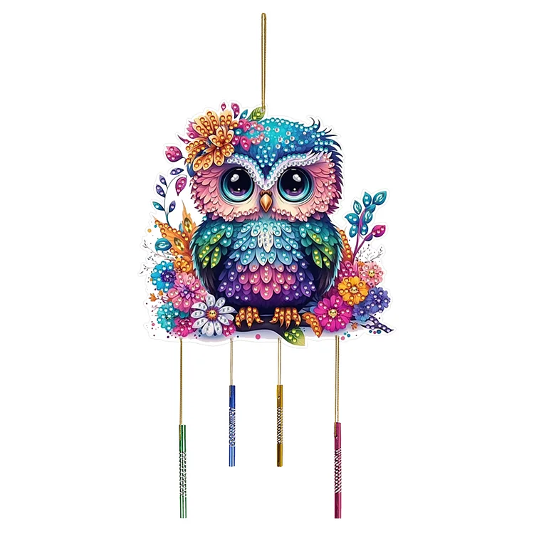 【Pendant】Double Sided Special Shaped Owl Diamond Art Painting Wind Bell Hanging Sign gbfke