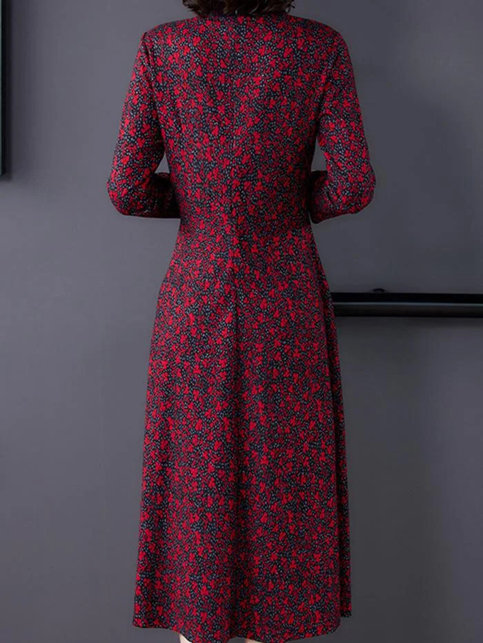 Fashion Floral Knit Mid-length Dress