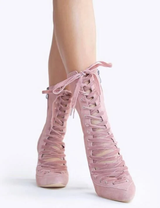 Custom Made Pink Suede Lace Up Booties Vdcoo